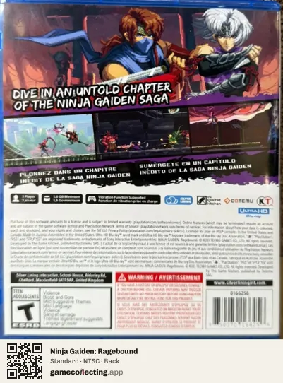 Ninja Gaiden: Ragebound PlayStation 5, NTSC box back