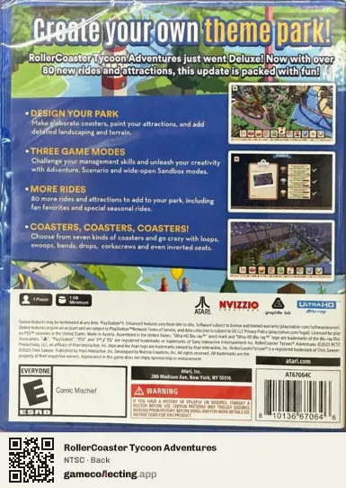 RollerCoaster Tycoon Adventures PlayStation 5, NTSC box back