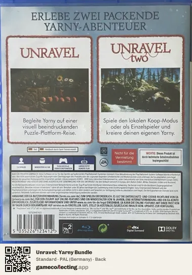 Unravel: Yarny Bundle PlayStation 4, Germany box back