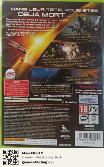 Mass Effect 2 Xbox 360, France box back