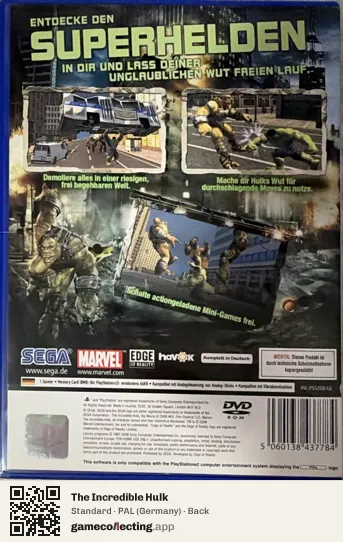 The Incredible Hulk PlayStation 2, Germany box back