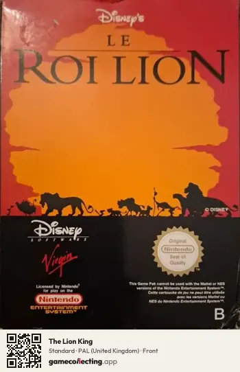 The Lion King Nintendo Entertainment System, United Kingdom box front