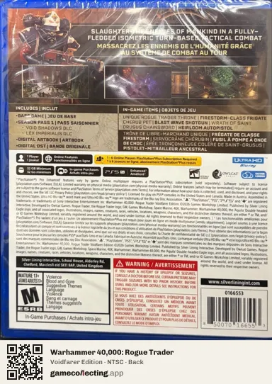 Warhammer 40,000: Rogue Trader PlayStation 5, NTSC box back