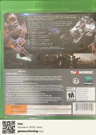 Elex Xbox One, NTSC box back