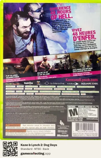 Kane & Lynch 2: Dog Days Xbox 360, NTSC box back