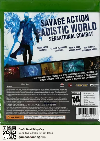 DmC: Devil May Cry Xbox One, NTSC box back