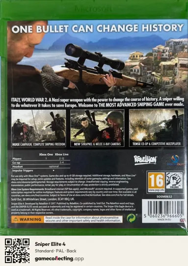 Sniper Elite 4 Xbox One, PAL box back