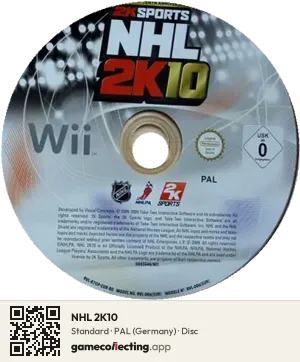 NHL 2K10 Nintendo Wii, PAL disc