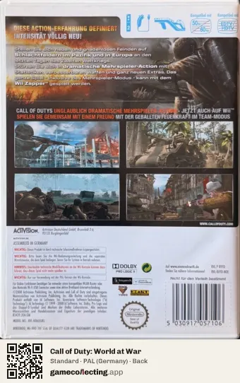 Call of Duty: World at War Nintendo Wii, Germany box back