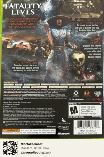 Mortal Kombat Xbox 360, NTSC box back