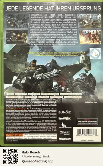 Halo: Reach Xbox 360, Germany box back