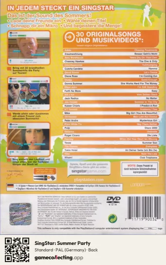SingStar: Summer Party PlayStation 2, Germany box back