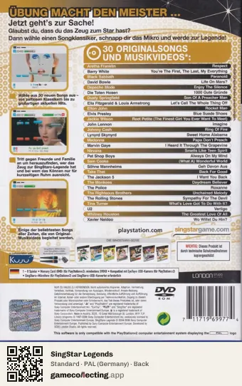 SingStar Legends PlayStation 2, Germany box back