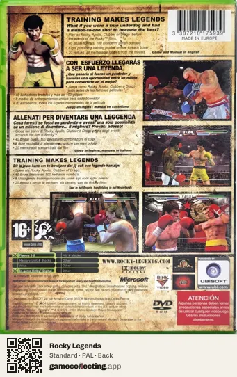 Rocky Legends Xbox, PAL box back