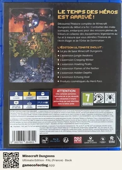 Minecraft Dungeons PlayStation 4, France box back