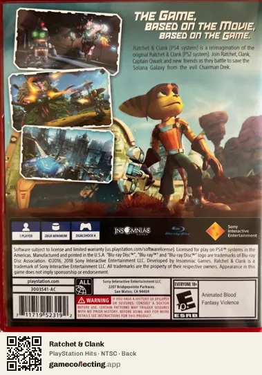Ratchet & Clank PlayStation 4, NTSC box back