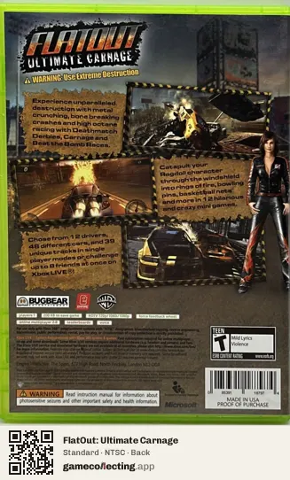 FlatOut: Ultimate Carnage Xbox 360, NTSC box back