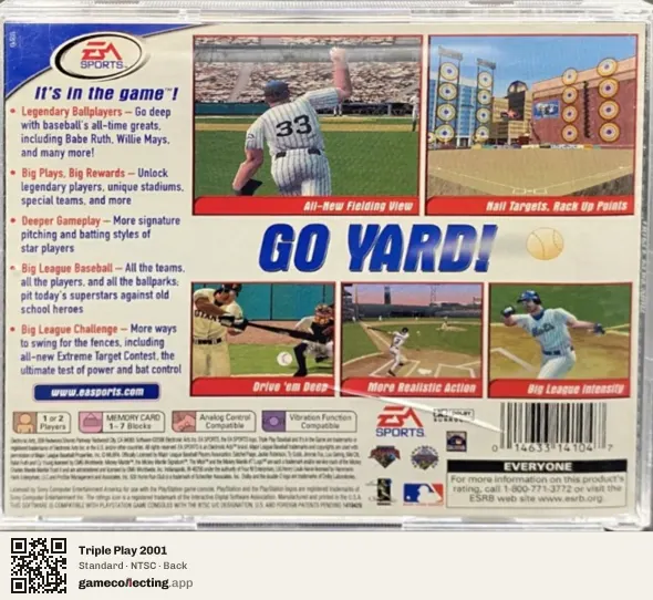 Triple Play 2001 PlayStation, NTSC box back