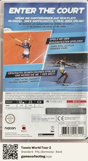 Tennis World Tour 2 Nintendo Switch, Germany box back