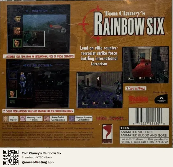 Tom Clancy's Rainbow Six PlayStation, NTSC box back