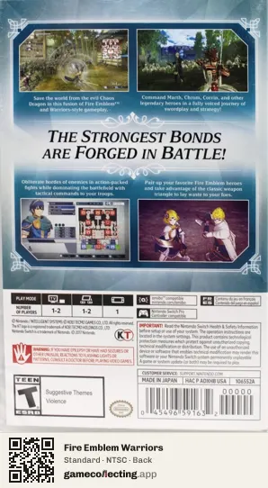 Fire Emblem Warriors Nintendo Switch, NTSC box back
