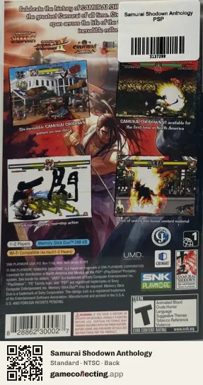 Samurai Shodown Anthology PlayStation Portable, NTSC box back