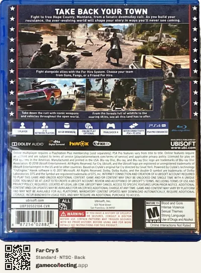 Far Cry 5 PlayStation 4, NTSC box back