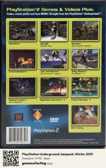 PlayStation Underground Jampack: Winter 2001 PlayStation 2, NTSC box back