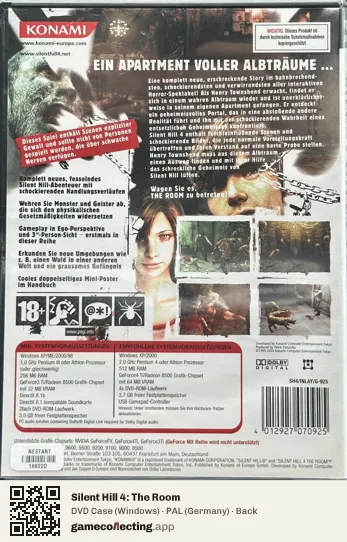 Silent Hill 4: The Room Computer, Germany box back