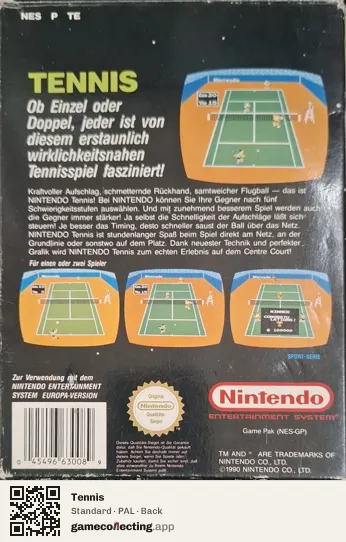 Tennis Nintendo Entertainment System, PAL box back