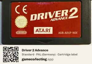 Driver 2 Advance Game Boy Advance, PAL cartridge label