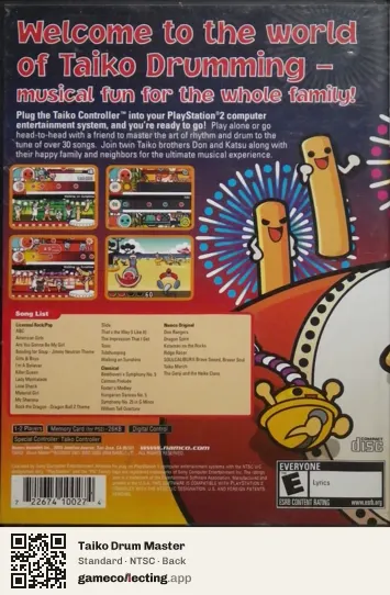 Taiko Drum Master PlayStation 2, NTSC box back