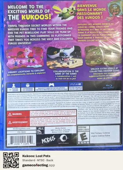 Kukoos: Lost Pets PlayStation 4, NTSC box back