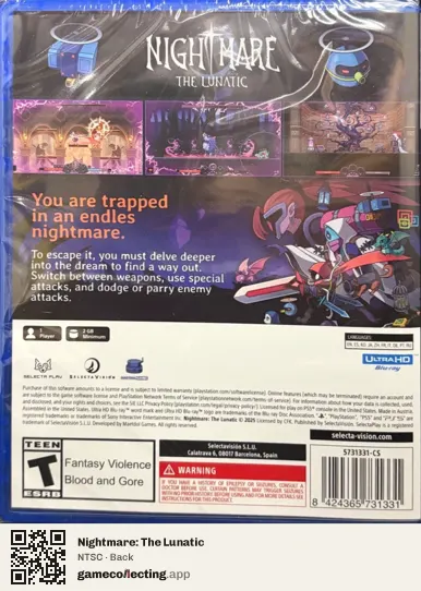 Nightmare: The Lunatic PlayStation 5, NTSC box back