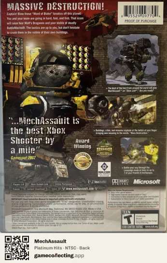 MechAssault Xbox, NTSC box back