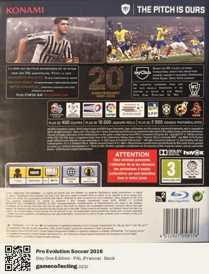 Pro Evolution Soccer 2016 PlayStation 3, France box back