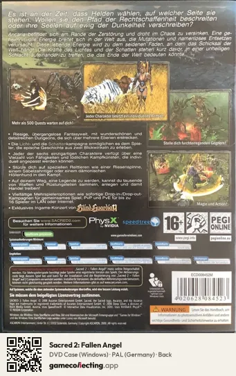 Sacred 2: Fallen Angel Computer, Germany box back