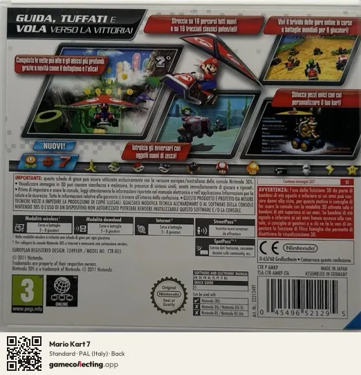 Mario Kart 7 Nintendo 3DS, Italy box back