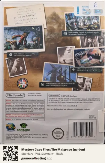 Mystery Case Files: The Malgrave Incident Nintendo Wii, Germany box back