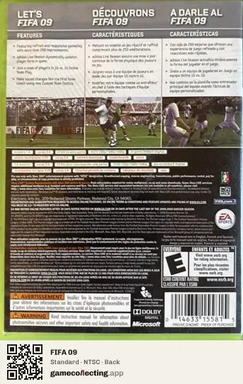 FIFA 09 Xbox 360, NTSC box back