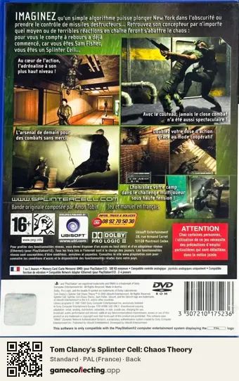 Tom Clancy's Splinter Cell: Chaos Theory PlayStation 2, France box back