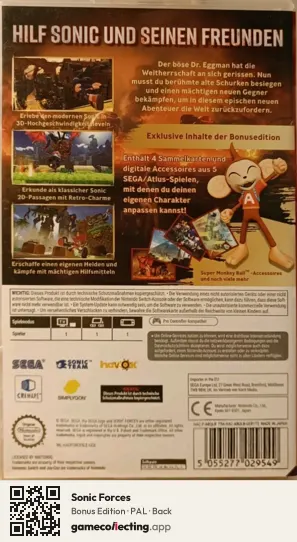 Sonic Forces Nintendo Switch, PAL box back