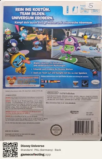 Disney Universe Nintendo Wii, Germany box back