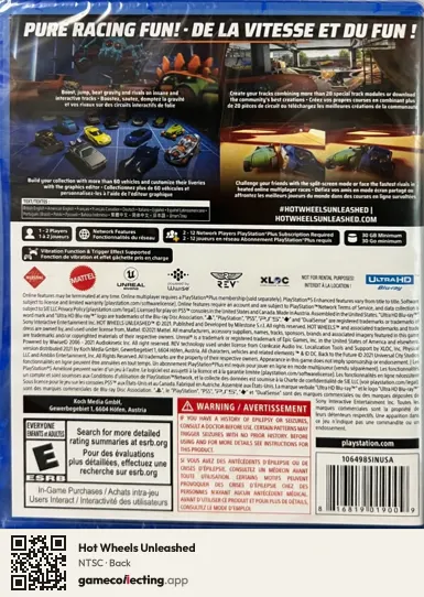 Hot Wheels Unleashed PlayStation 5, NTSC box back