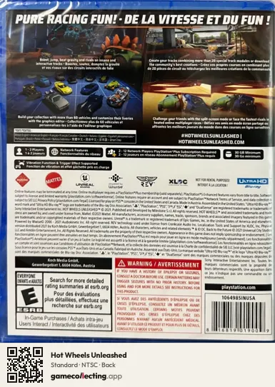 Hot Wheels Unleashed PlayStation 5, NTSC box back