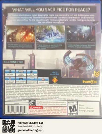 Killzone: Shadow Fall PlayStation 4, NTSC box back