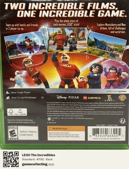 LEGO The Incredibles Xbox One, NTSC box back