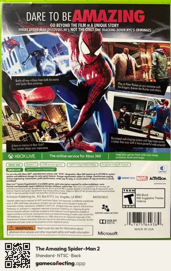 The Amazing Spider-Man 2 Xbox 360, NTSC box back
