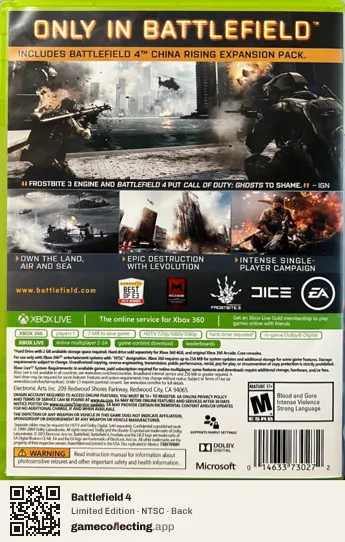 Battlefield 4 Xbox 360, NTSC box back
