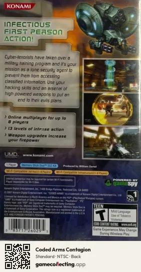 Coded Arms Contagion PlayStation Portable, NTSC box back